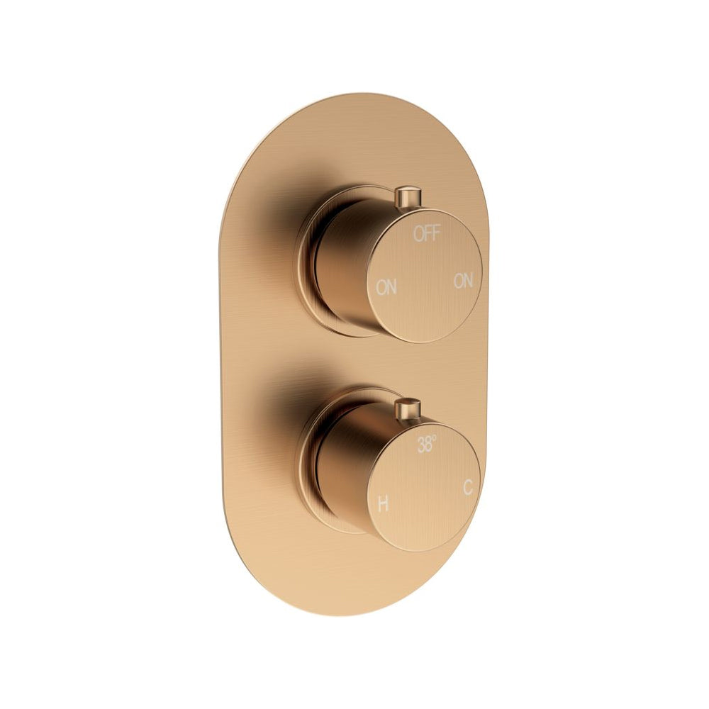 Aurora Thermostatic Two Outlet Twin Shower Valve - Brushed Bronze