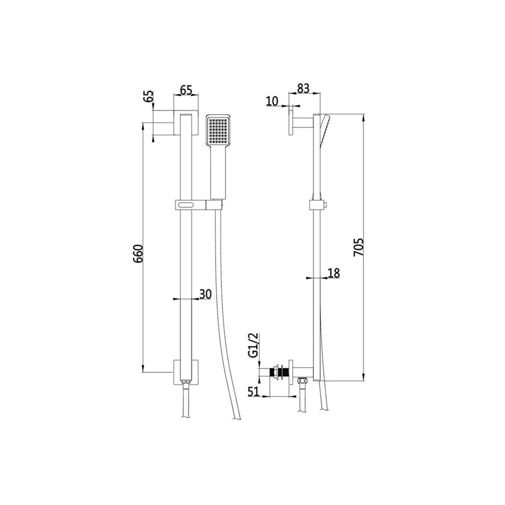 Cosmic Riser Rail Kit w/Elbow & Handset Bathwise