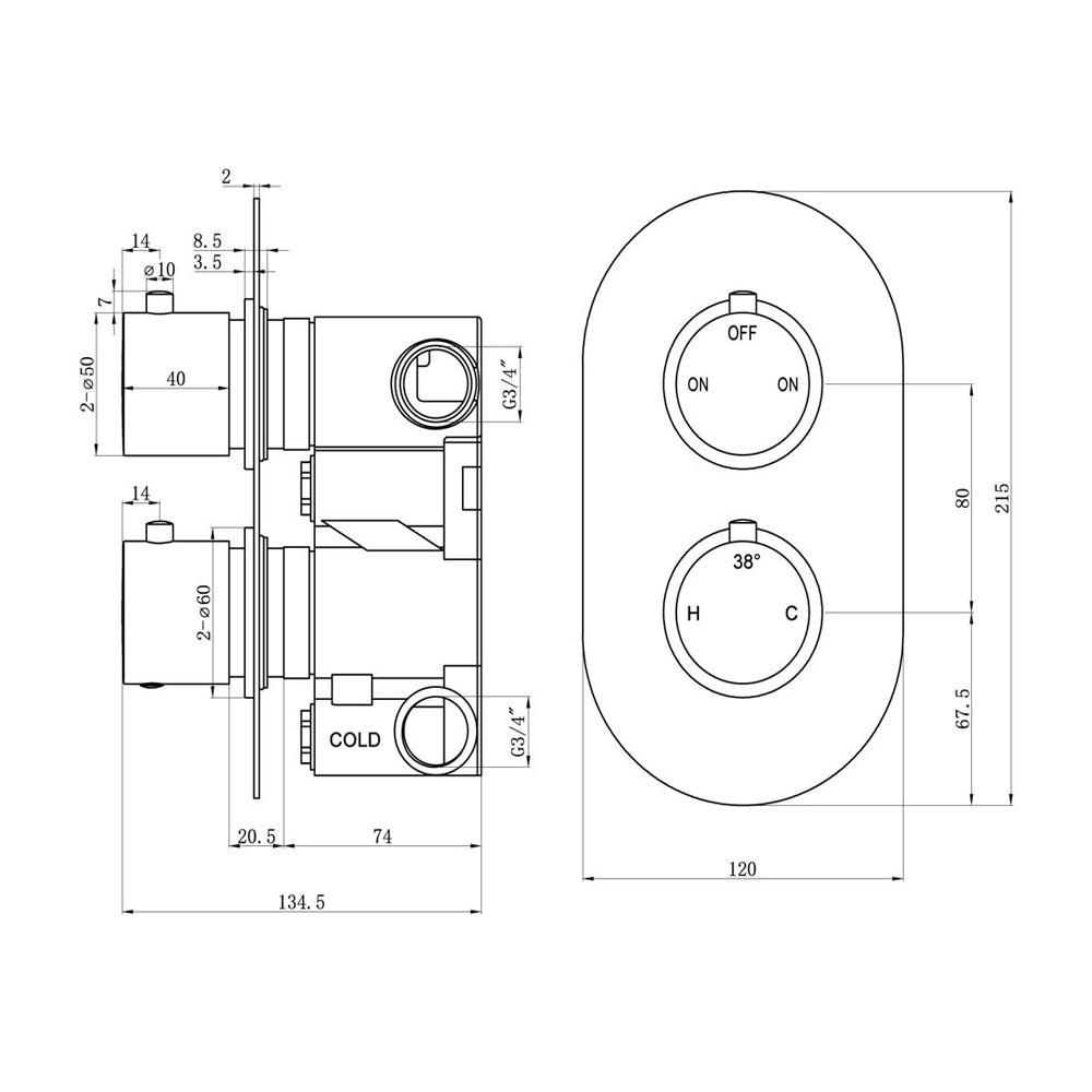 Auvellis Vela Thermostatic Two-Outlet Twin Shower Valve – Brushed Brass