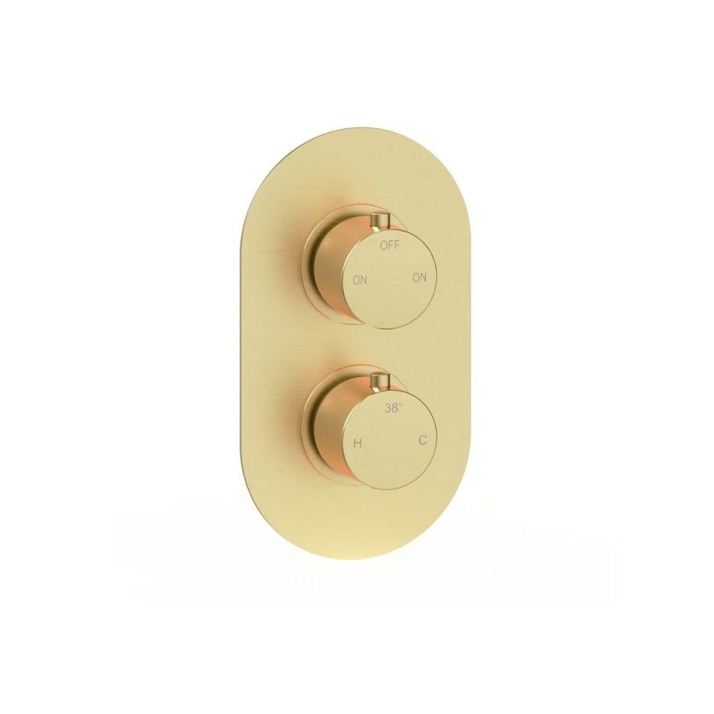 Aurora Thermostatic Two Outlet Twin Shower Valve - Brushed Brass