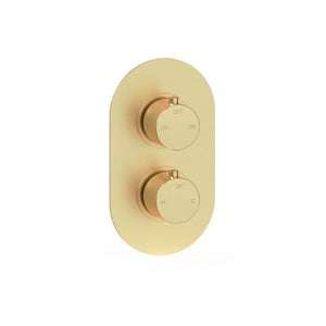 Aurora Thermostatic Two Outlet Twin Shower Valve - Brushed Brass