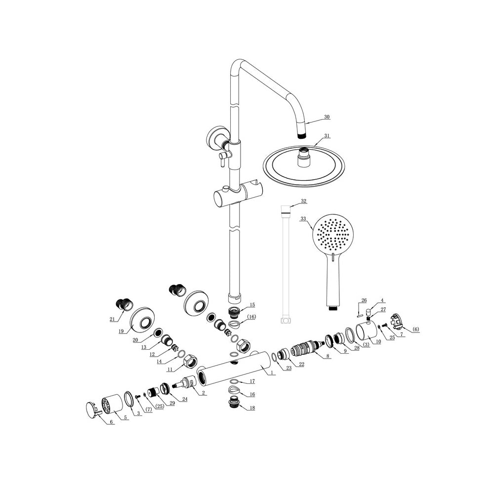 Auvellis round thermostatic bar mixer with riser kit – product view