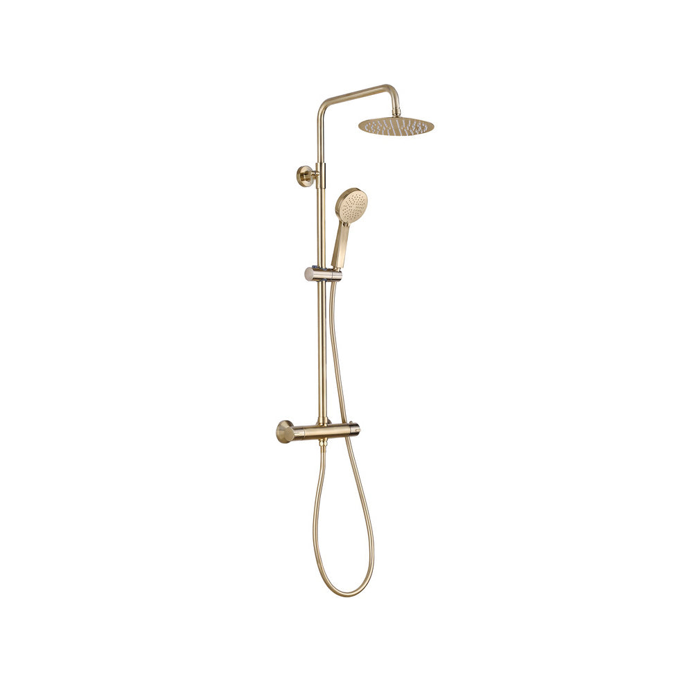 Auvellis round thermostatic bar mixer with riser kit – Brushed Brass