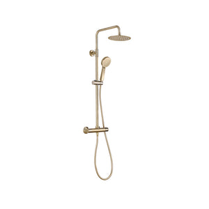 Round Thermostatic Bar Mixer w/Riser Kit - Brushed Brass