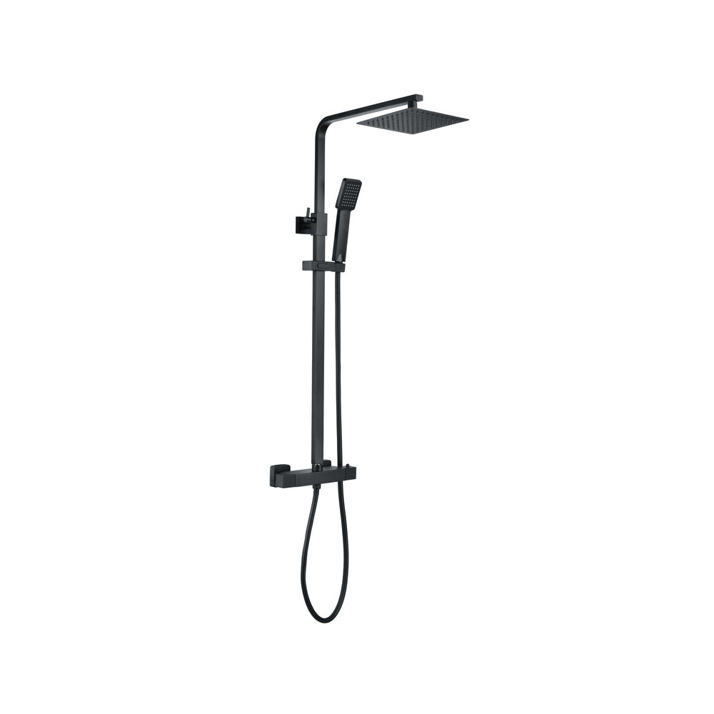 Auvellis Arven square thermostatic bar mixer with riser kit – Matt Black