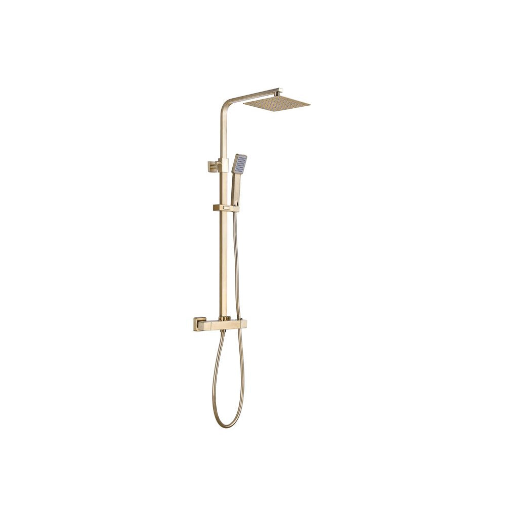 Square Thermostatic Bar Mixer w/Riser Kit - Brushed Brass