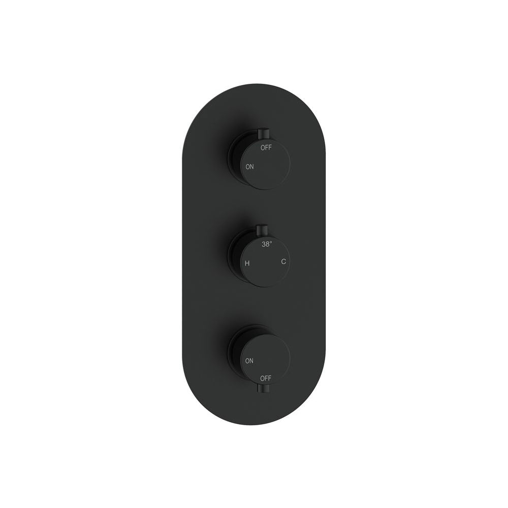 Aurora Thermostatic Two Outlet Triple Shower Valve - Matt Black