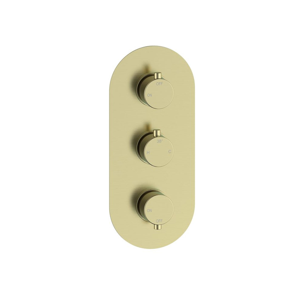 Aurora Thermostatic Two Outlet Triple Shower Valve - Brushed Brass
