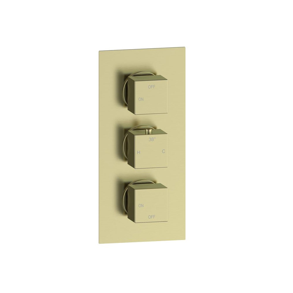Cosmic Thermostatic Two Outlet Triple Shower Valve - Brushed Brass