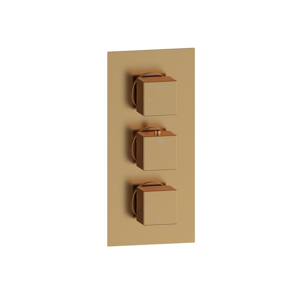 Cosmic Thermostatic Two Outlet Triple Shower Valve - Brushed Bronze