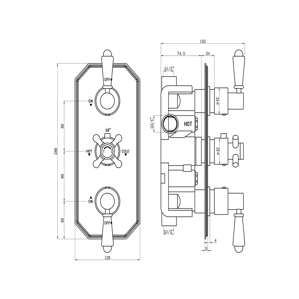 Berwick Traditional Lever Thermostatic Two Outlet Shower Valve Bathwise