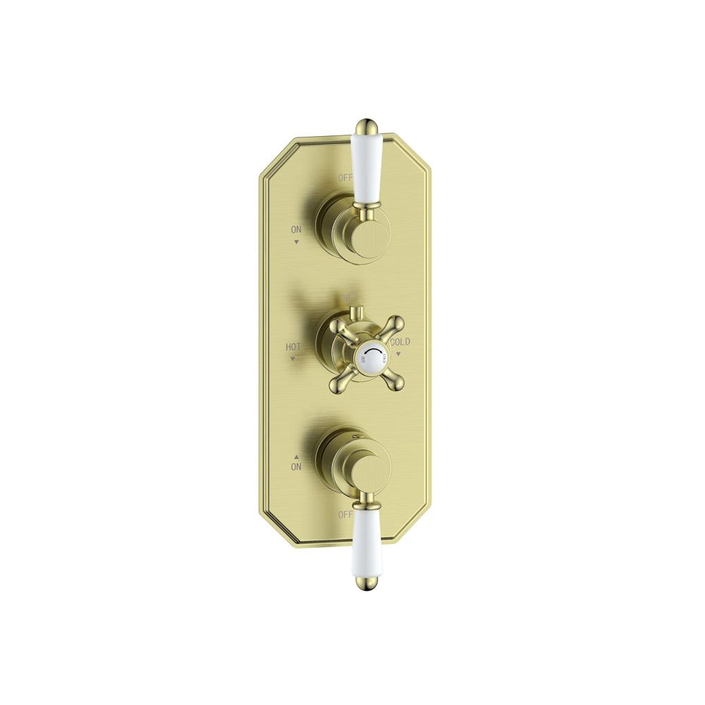 Berwick Traditional Lever Thermostatic Two Outlet Shower Valve - Brushed Brass