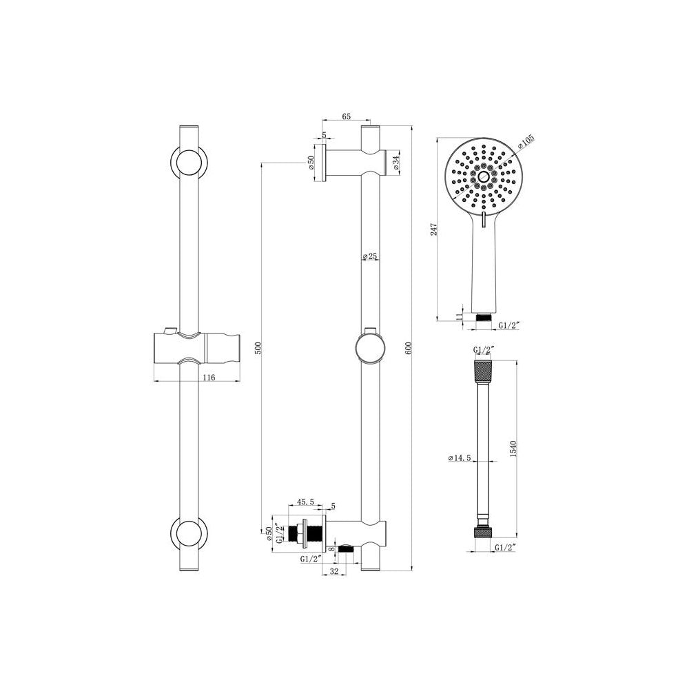 Astro 2 Outlet Round Thermostatic Shower Pack With Overhead Shower And Slide Rail Shower Kit Chrome