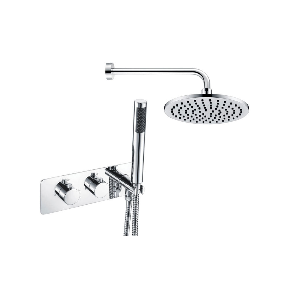 Luna 2 Outlet Horizontal Thermostatic Shower Pack With Brass Overhead Fixed Shower And Oultet Shower Kit Chrome