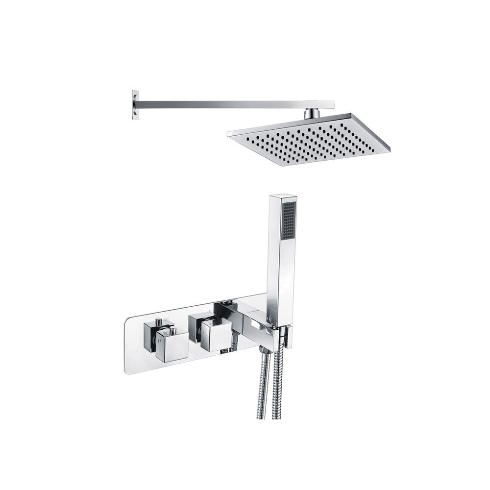 Lyra 2 Outlet Horizontal Thermostatic Shower Pack With Brass Overhead Fixed Shower And Outlet Shower Kit Chrome