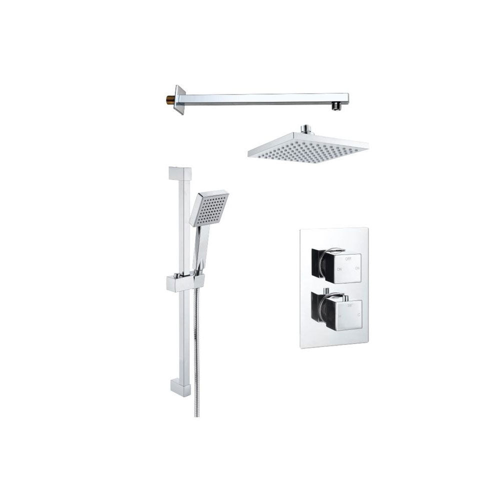 Comet 2 Outlet Round Thermostatic Shower Pack With Overhead Shower And Slide Rail Shower Kit