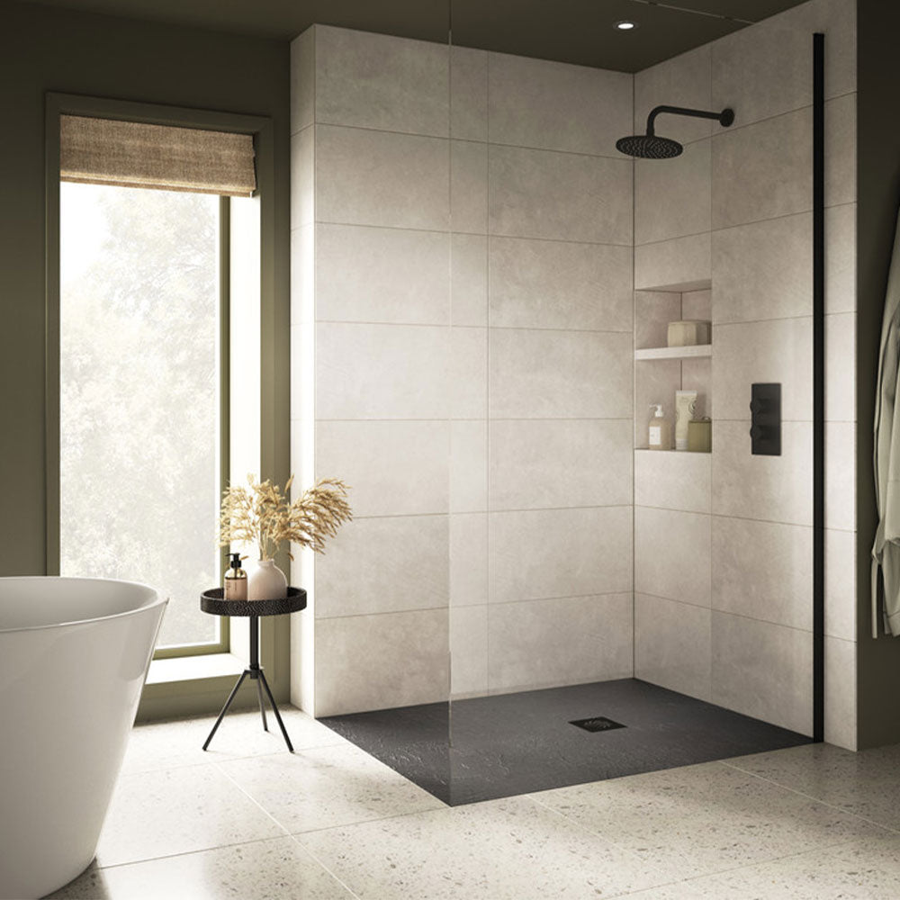 Pureflo Ultra Slim Rectangular Slate Grey Effect Stone Resin Shower Tray Including Waste