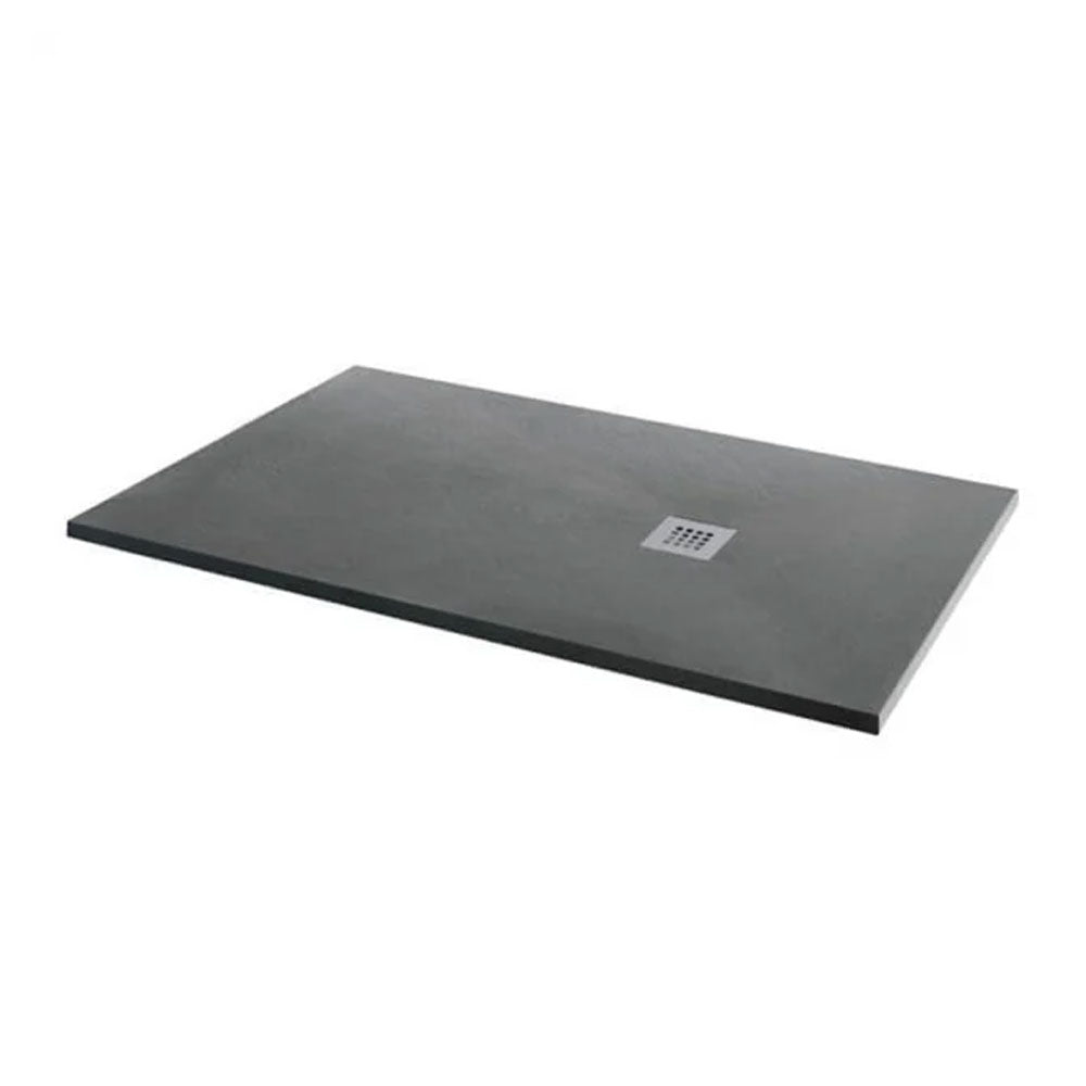 Pureflo Ultra Slim Rectangular Slate Grey Effect Stone Resin Shower Tray Including Waste