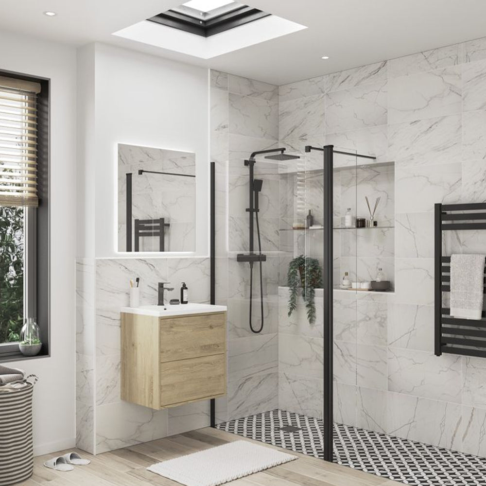 Auvellis Nexara 300mm rotatable wetroom splash panel with full hinge – Matt Black