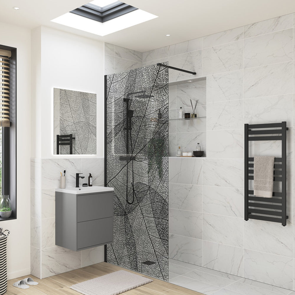 1200mm Leaf Design Wetroom Panel – Black