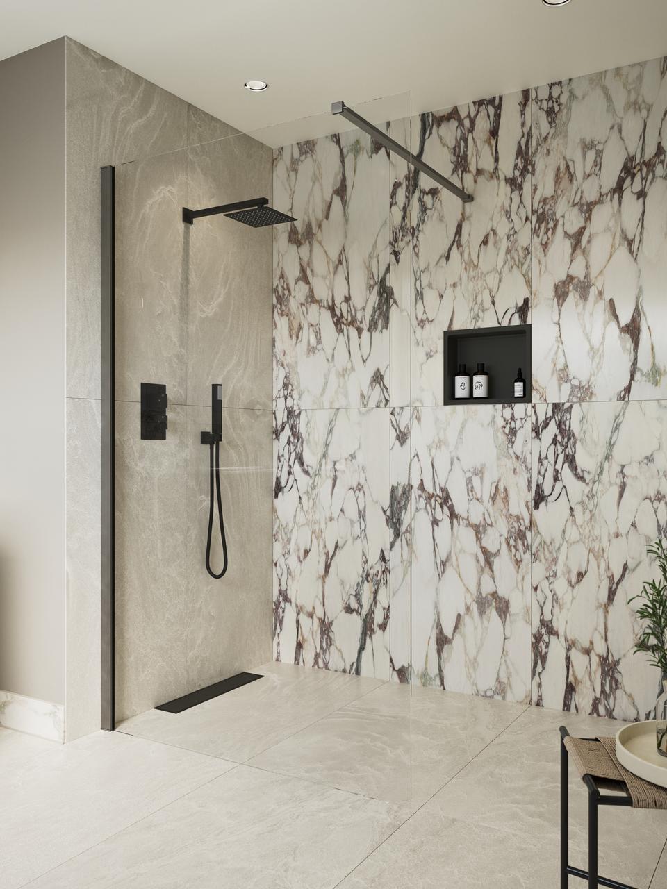 Auvellis 1400mm wetroom panel with support bar – Gunmetal