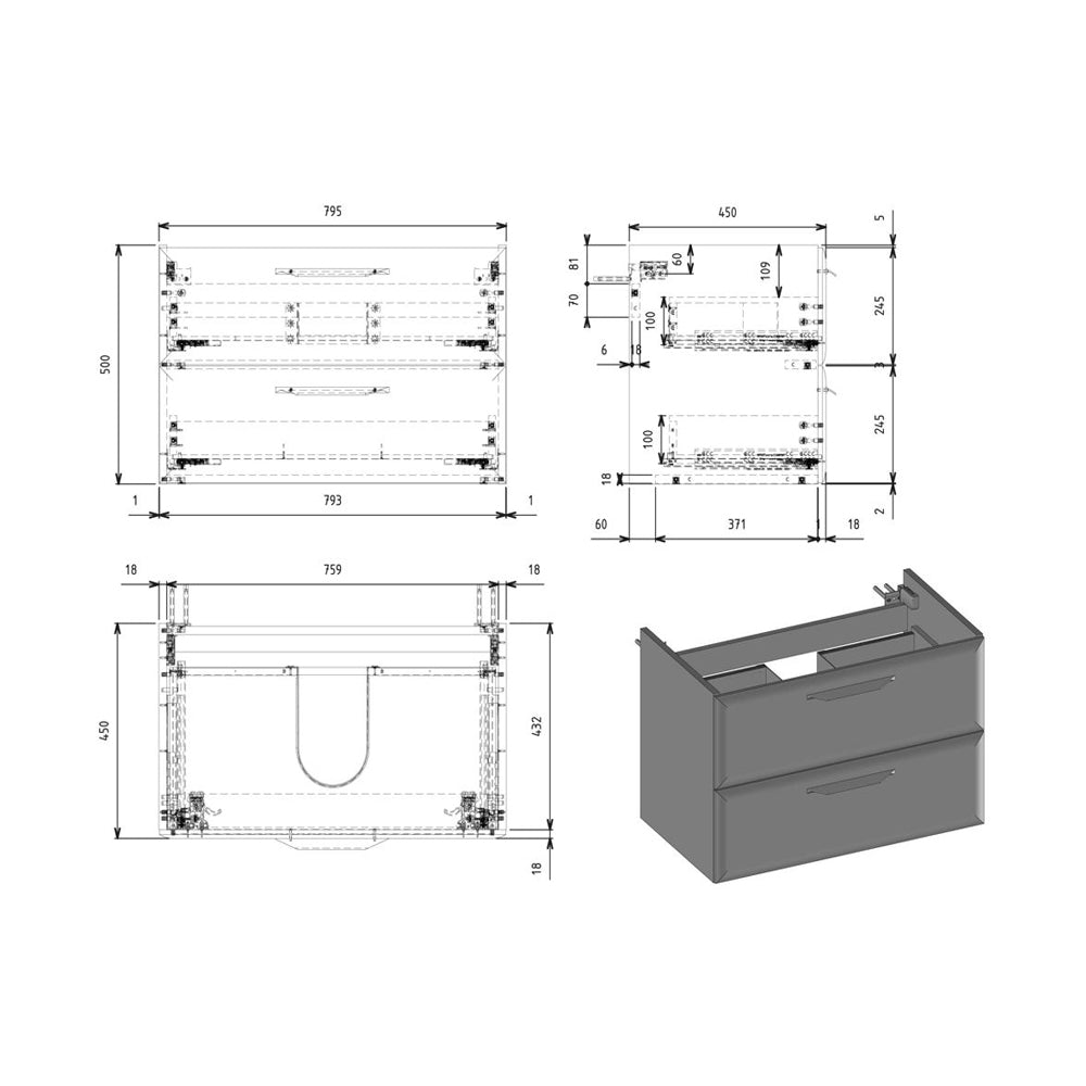 Auvellis Arven wall-hung vanity with basin – 615mm and 815mm