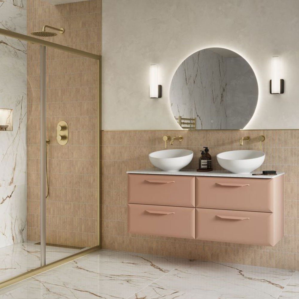 Auvellis Arven 1210mm double-bowl wall-hung vanity in Apricot Pink