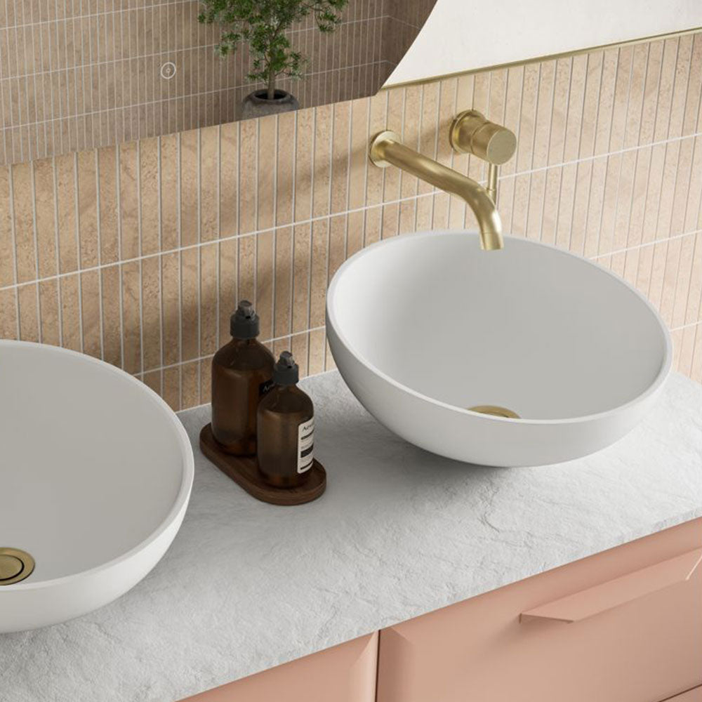Auvellis Arven 1210mm double-bowl wall-hung vanity in Apricot Pink