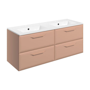 Mika Double Bowl Washbasin With 2 Single Tapholes And Wall Unit Bathwise