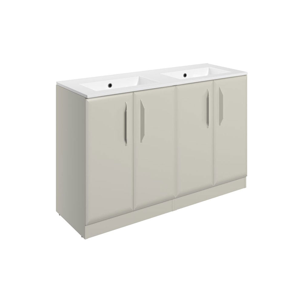Auvellis Arven 1210mm four-door floor-standing double-bowl vanity — Matt Latte, zero-tap-hole basin