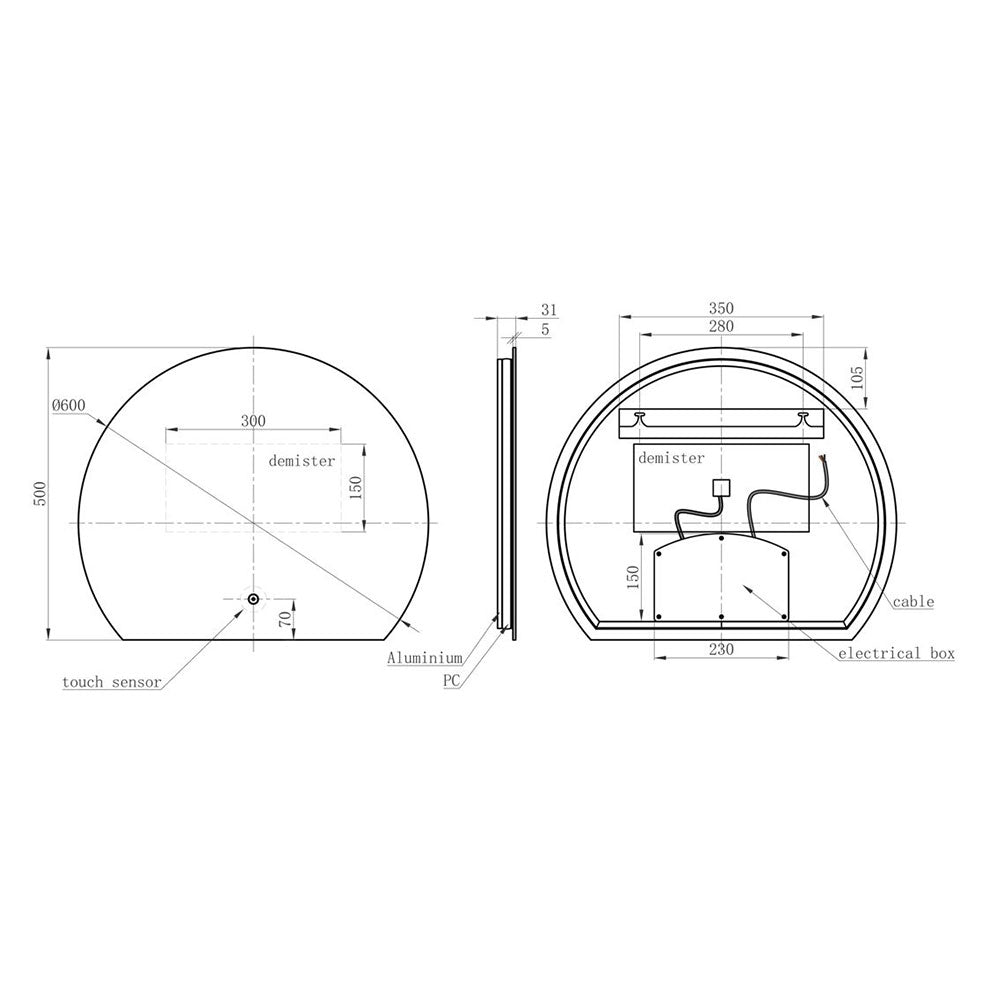 Auvellis La Coruna Half-Moon LED Mirror – detail image 4