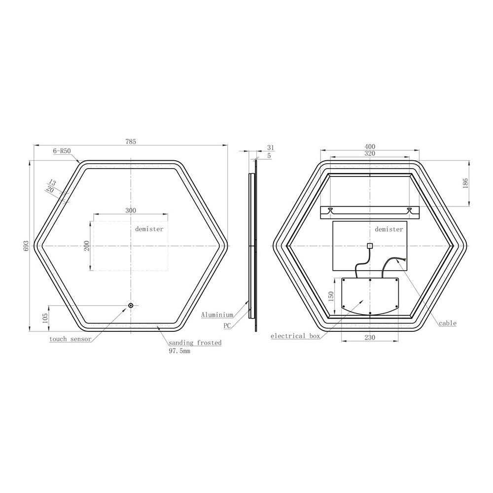 Auvellis Albacete Hexagonal LED Mirror – detail image 3
