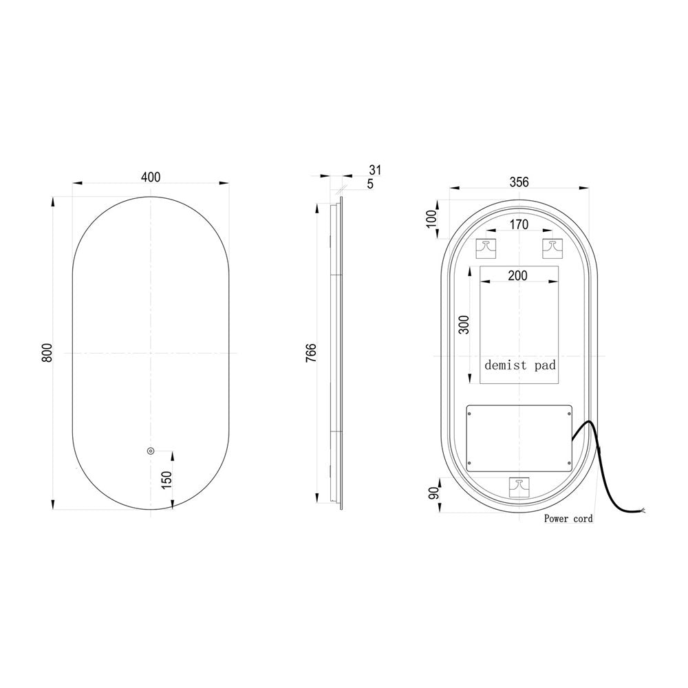 Savita Oval Back Lit Mirror With Mirror Touch Sensor And Dimista Pad. White Colour Changing Lighting 300-6500k