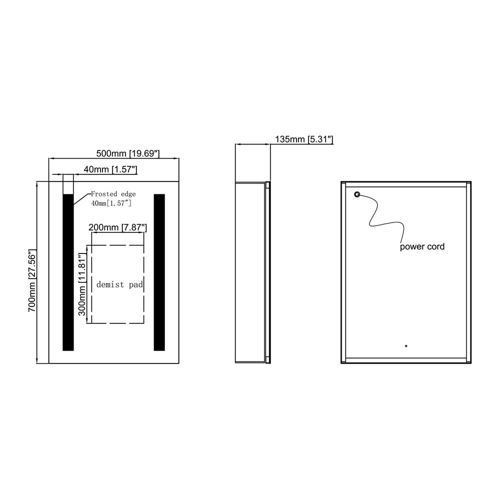 Sakura Aluminium Mirror Cabinet With Sensor, Dimista Pad And Shaver Socket. Cool White 6500k