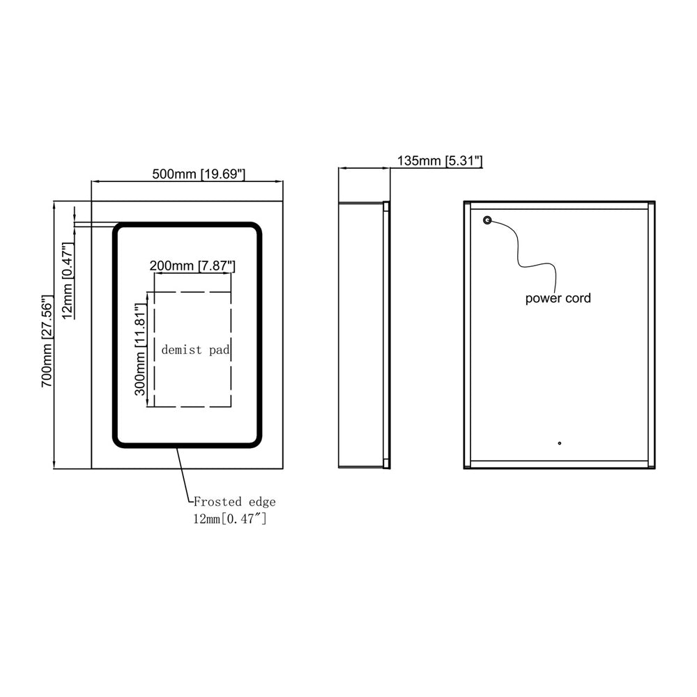 Auvellis Nexara aluminium mirror cabinet with sensor, demister pad and shaver socket, cool white 6500K