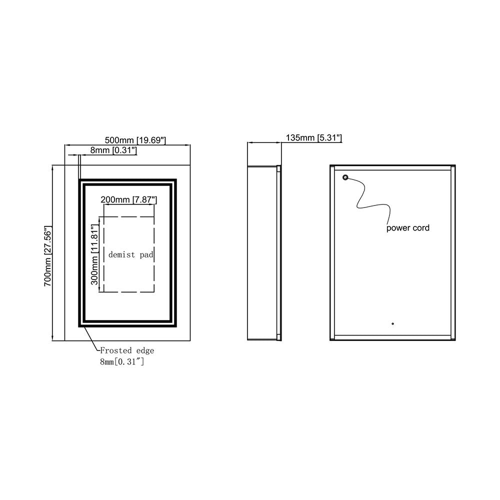 Suki Aluminium Mirror Cabinet With Sensor, Dimista Pad And Shaver Socket. Cool White 6500k