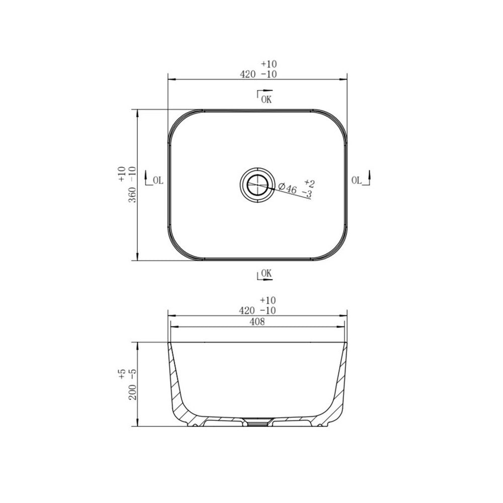 Bain 420mm Round Edge Washbasin Ceramic Without Overflow