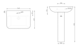 Auvellis 540mm basin and full pedestal in a bathroom setting