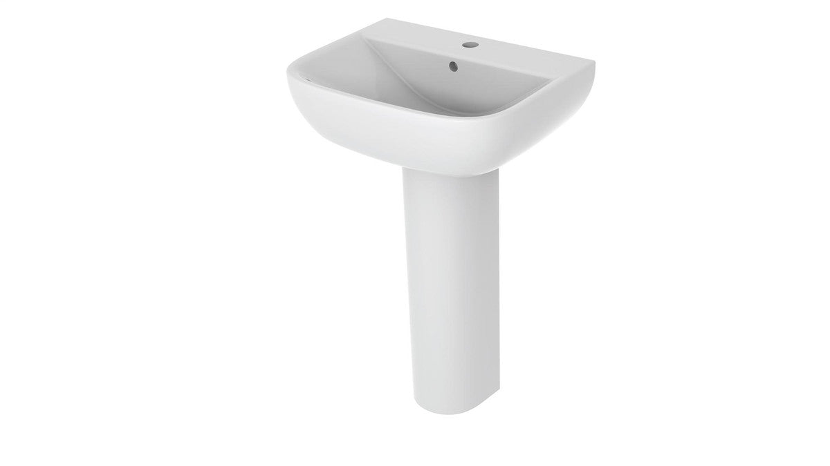 Auvellis 540mm one tap hole basin and full pedestal in white