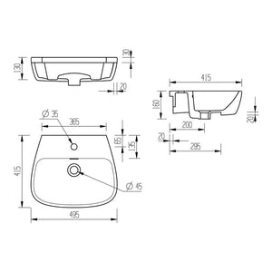 Auvellis Arven 495 x 415mm semi-recessed basin