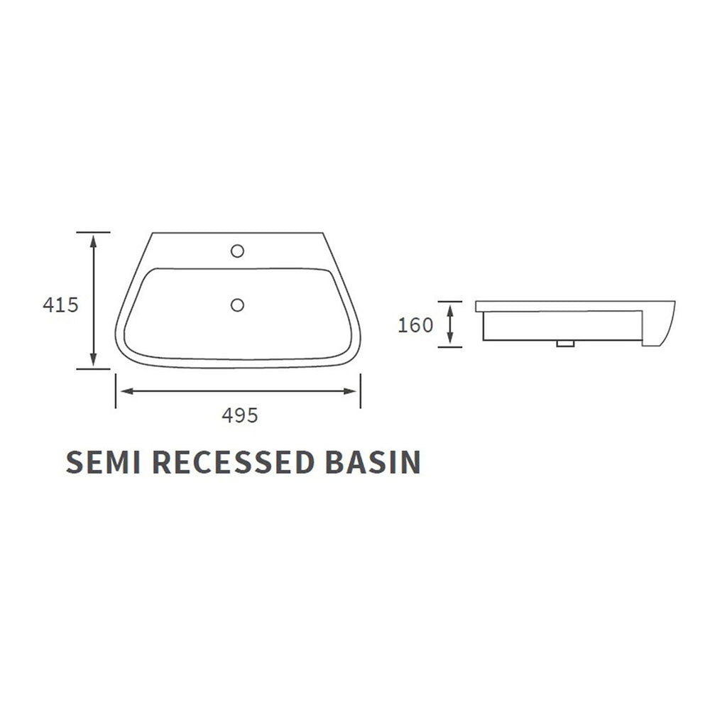 Auvellis Arven 495 x 415mm semi-recessed basin
