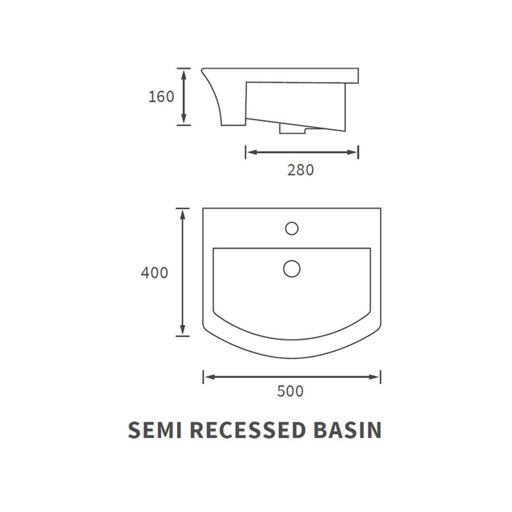 Auvellis Corvex 500 x 400mm semi-recessed washbasin – white