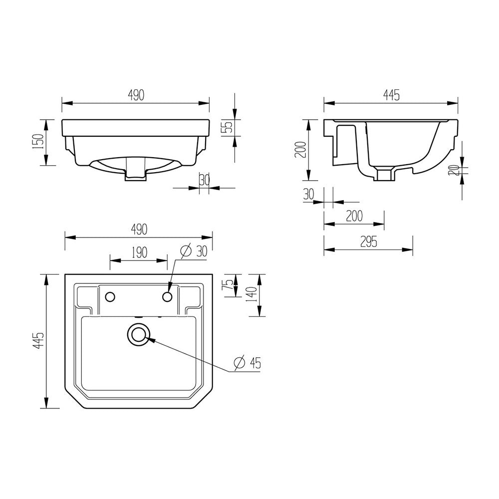 Sherbourne 2TH Semi Recessed Basin Bathwise