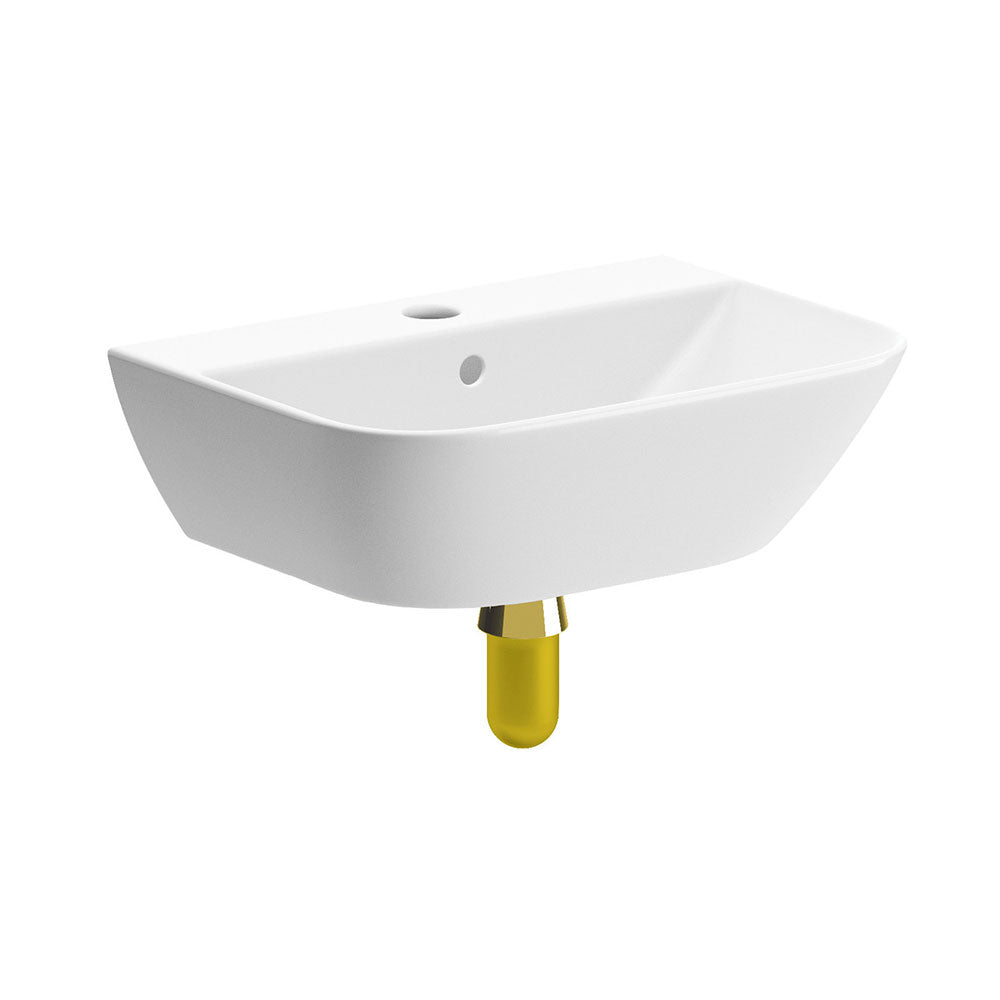 Cedarwood 450x320mm basin with brushed brass bottle trap