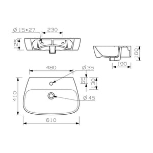 Auvellis Arven 600 x 400mm basin with semi-pedestal