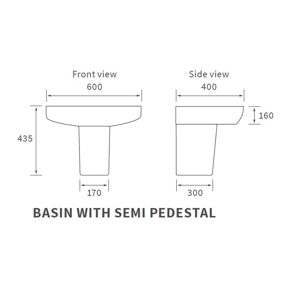 Auvellis Arven 600 x 400mm basin with semi-pedestal