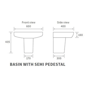 Auvellis Arven 600 x 400mm basin with semi-pedestal