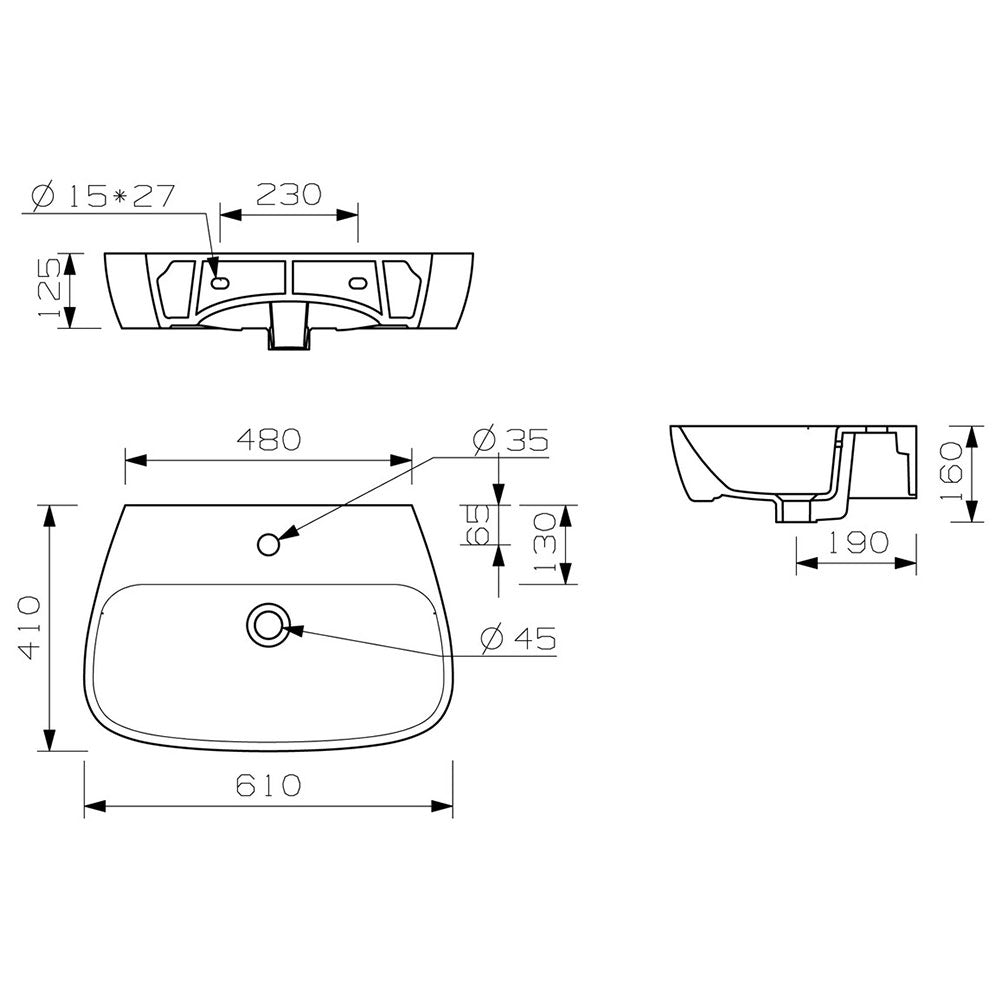 Tilia Basin And Semi Pedestal Bathwise