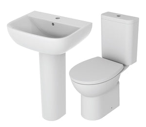 Auvellis four-piece white ceramic bathroom suite