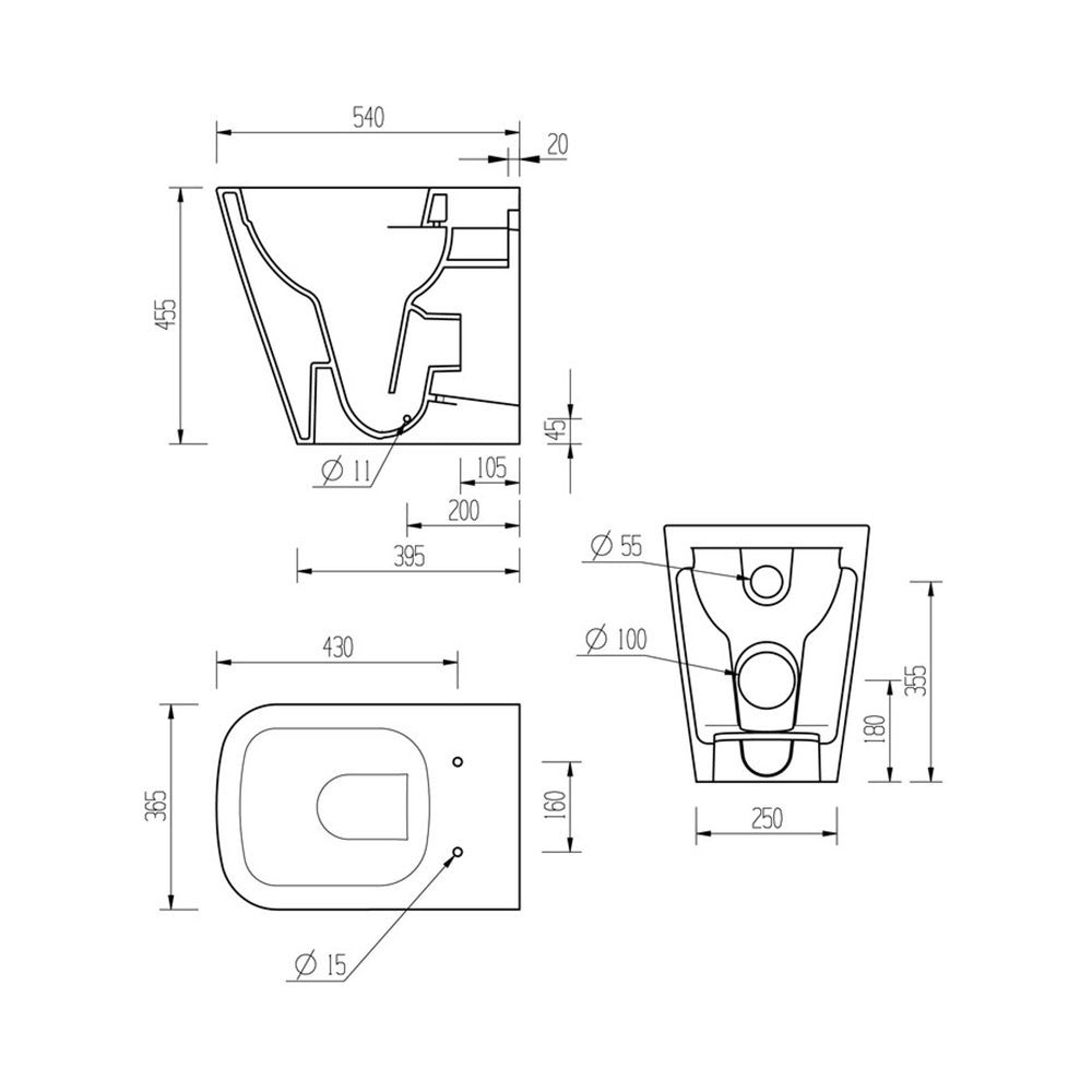 Auvellis Rovane comfort-height rimless back-to-wall toilet – product view